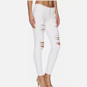 Frame Denim Le Skinny de Jeanne Distressed White Skinny Jeans - 27